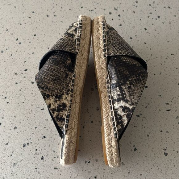 VINCE Castel Size 8 Leather Snake Print Crisscross Flat Espadrille Sandals Slide - Picture 3 of 14